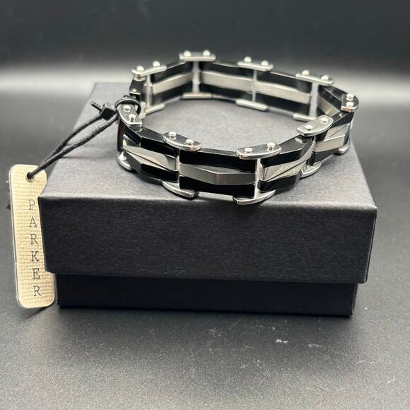 Mason Parker Mens TwoTone Stainless Steel Link Bracelet Gunmetal & Silver Finish - Picture 4 of 17